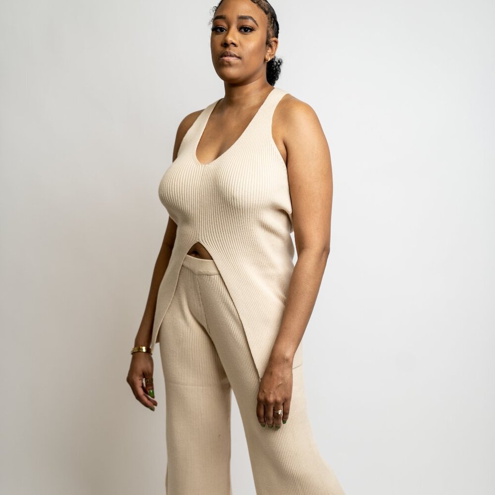 Knit Halter and Cropped Wide Pant Set